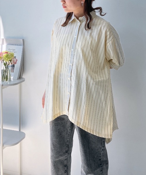 AS KNOW AS plus（アズノゥアズプラス）の「○イレギュラーヘムMIX5分袖チュニック（チュニック・レディース・チェック/ホワイト系/ブラック系/ブルー系/ブラック系1/ホワイト系1/ライトグリーン系/ホワイト系2/ホワイト系3/ブラック系4/ブラック系5/ホワイト系4/イエロー系その他/オフホワイト/ブラック系6/ホワイト系7/ブラック系7/ブルー系7/イエロー系/グリーン系/マルチ/ブルー系1/チャコールグレー・FREE）」の20枚目の写真