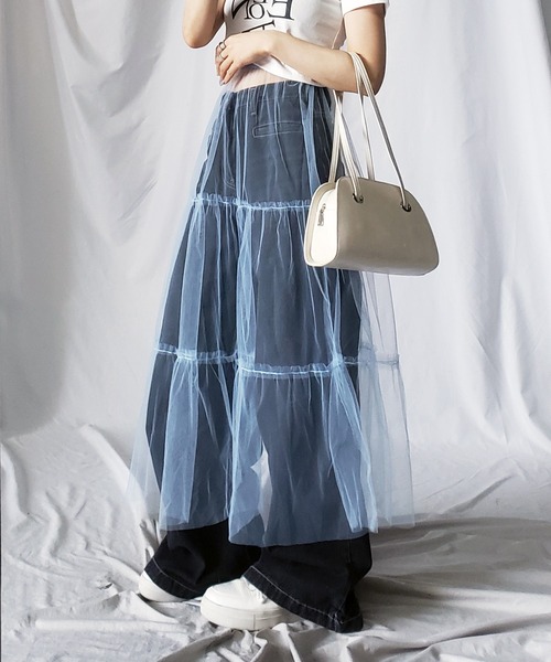 me+em select（ミームセレクト）の「【 ５色展開 】レイヤードチュールギャザースカート（スカート・レディース・アイボリー/ピンク/ブルー/グレー/ブラック・FREE）」の4枚目の写真