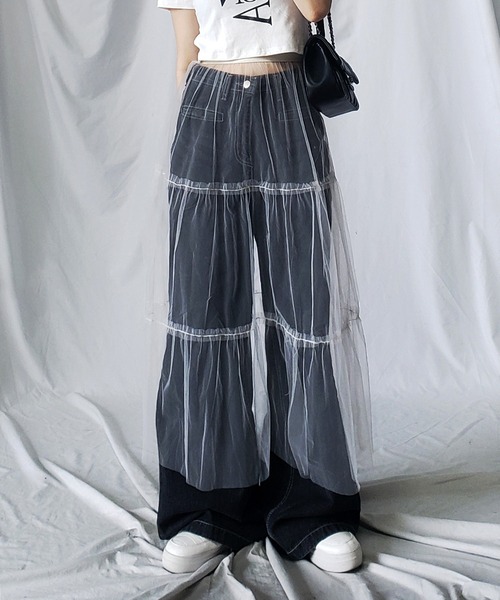 me+em select（ミームセレクト）の「【 ５色展開 】レイヤードチュールギャザースカート（スカート・レディース・アイボリー/ピンク/ブルー/グレー/ブラック・FREE）」の18枚目の写真