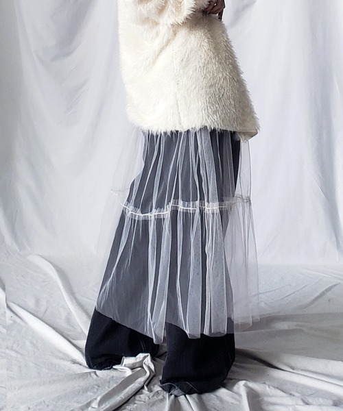 me+em select（ミームセレクト）の「【 ５色展開 】レイヤードチュールギャザースカート（スカート・レディース・アイボリー/ピンク/ブルー/グレー/ブラック・FREE）」の16枚目の写真