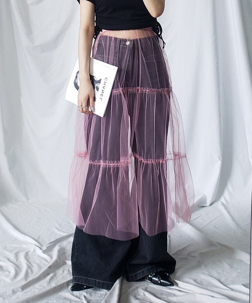 me+em select（ミームセレクト）の「【 ５色展開 】レイヤードチュールギャザースカート（スカート・レディース・アイボリー/ピンク/ブルー/グレー/ブラック・FREE）」の22枚目の写真