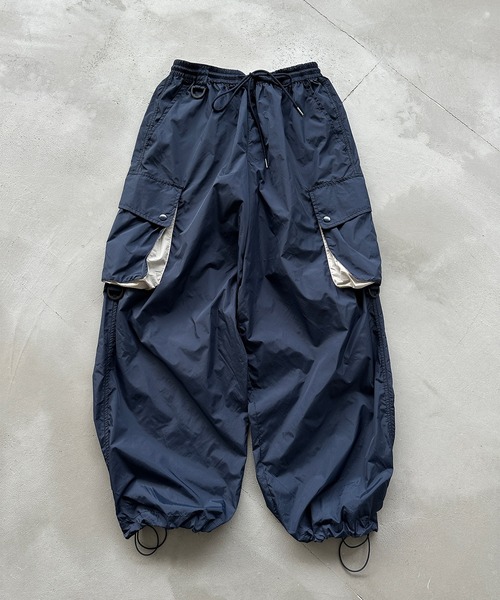 【激レア】 Perushu ペルーシュ　ネイビー 　XLサイズ セール】配色ポケットリップストップナイロンカーゴパンツ（カーゴ