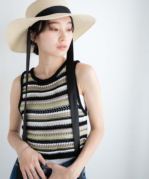 WEGO(ウィゴー)の「WEGO/マルチボーダークロシェビスチェ(ベスト・レディース・オレンジ/ブラック・FREE)」の1枚目の写真