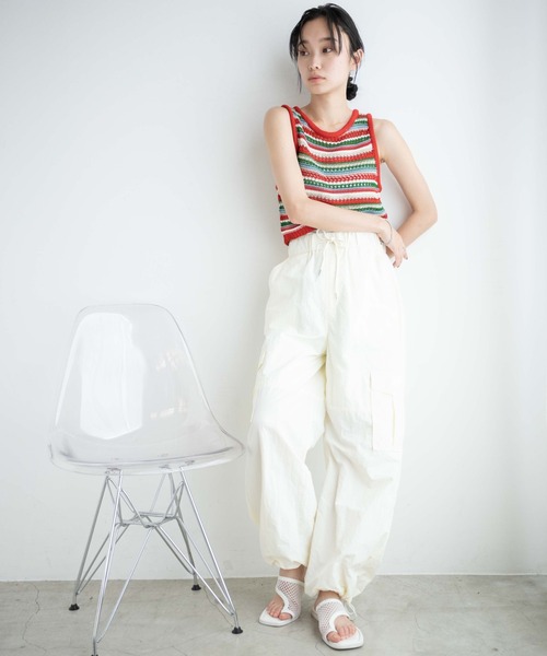 WEGO(ウィゴー)の「WEGO/マルチボーダークロシェビスチェ(ベスト・レディース・オレンジ/ブラック・FREE)」の4枚目の写真