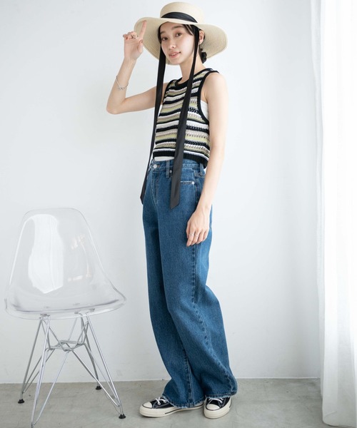 WEGO(ウィゴー)の「WEGO/マルチボーダークロシェビスチェ(ベスト・レディース・オレンジ/ブラック・FREE)」の3枚目の写真