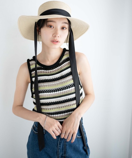 WEGO(ウィゴー)の「WEGO/マルチボーダークロシェビスチェ(ベスト・レディース・オレンジ/ブラック・FREE)」の5枚目の写真