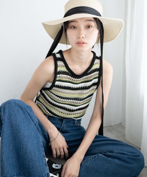 WEGO(ウィゴー)の「WEGO/マルチボーダークロシェビスチェ(ベスト・レディース・オレンジ/ブラック・FREE)」の6枚目の写真