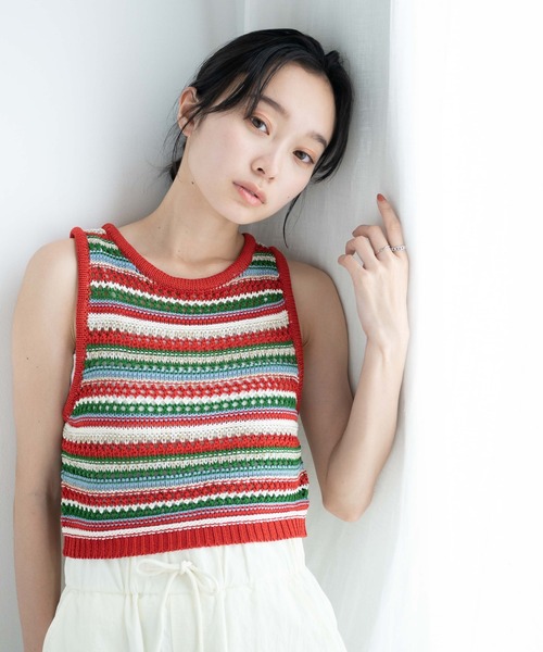 WEGO(ウィゴー)の「WEGO/マルチボーダークロシェビスチェ(ベスト・レディース・オレンジ/ブラック・FREE)」の8枚目の写真