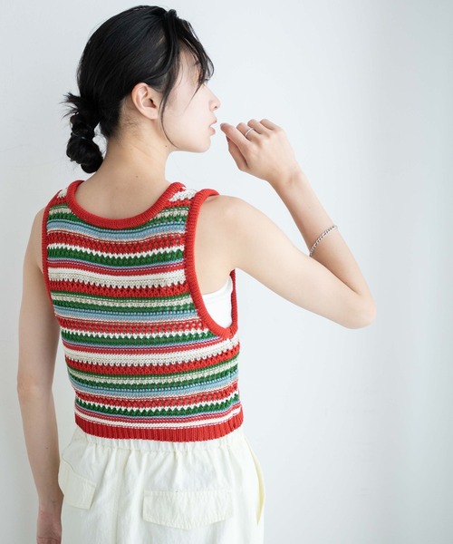 WEGO(ウィゴー)の「WEGO/マルチボーダークロシェビスチェ(ベスト・レディース・オレンジ/ブラック・FREE)」の10枚目の写真