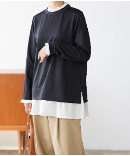 BELLUNA（ベルーナ）の「これ一枚！重ね着風カットソーチュニック（チュニック・レディース・レッド/グレイッシュベージュ/ブルー/ブラック・MEDIUM/X-LARGE/LARGE）」の14枚目の写真