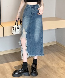 ダメージデニムスリットスカート