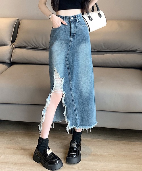 GLAMOROUS JANE(グラマラスジェーン)の「ダメージデニムスリットスカート(デニムスカート・レディース・ブルー・S/M/L)」の10枚目の写真