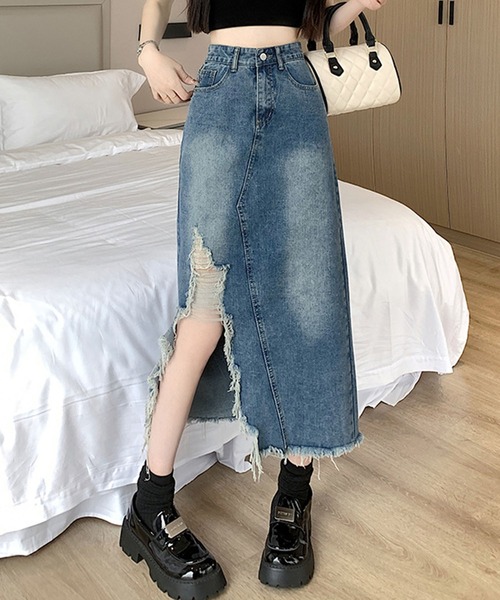 GLAMOROUS JANE(グラマラスジェーン)の「ダメージデニムスリットスカート(デニムスカート・レディース・ブルー・S/M/L)」の7枚目の写真