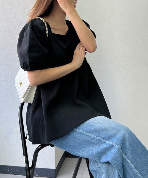 KOBE LETTUCE（コウベレタス）の「スクエアネックペプラムニットトップス（ニット/セーター・レディース・ブラック/ピンク/ホワイト系・M）」の16枚目の写真