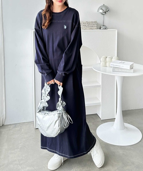 U.S. POLO ASSN.(ユーエスポロアッスン)の「【新色追加】GeeRA別注【U.S. POLO ASSN.】配色ステッチワンピース(ワンピース・レディース・ネイビー/サンドグレー/ブラック/チャコール・MEDIUM/LARGE)」の4枚目の写真