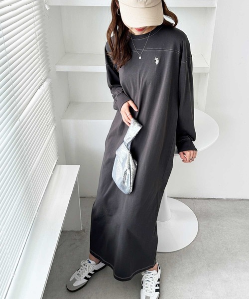 U.S. POLO ASSN.(ユーエスポロアッスン)の「【新色追加】GeeRA別注【U.S. POLO ASSN.】配色ステッチワンピース(ワンピース・レディース・ネイビー/サンドグレー/ブラック/チャコール・MEDIUM/LARGE)」の3枚目の写真