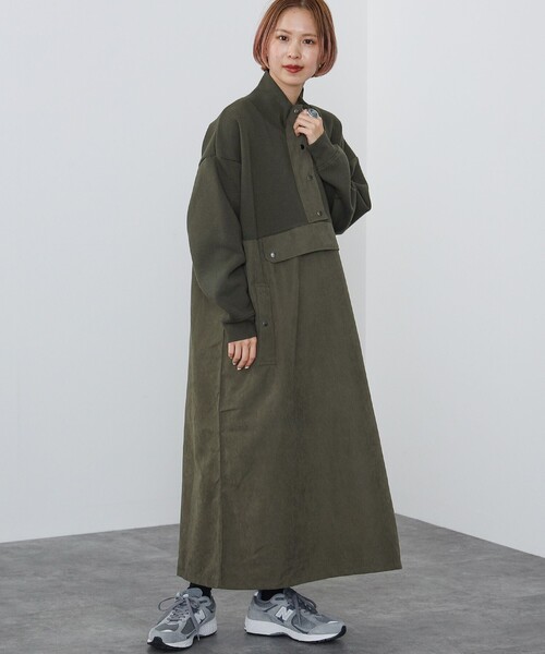 BEAMS HEART(ビームスハート)の「異素材 アノラック ワンピース(ワンピース・レディース・ブラウン系その他3/ブラック/オリーブ/グレー/グリーン系その他5・FREE)」の4枚目の写真