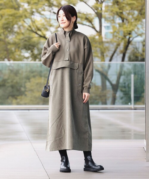 BEAMS HEART(ビームスハート)の「異素材 アノラック ワンピース(ワンピース・レディース・ブラウン系その他3/ブラック/オリーブ/グレー/グリーン系その他5・FREE)」の6枚目の写真