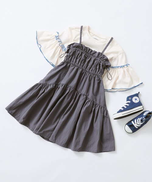 CIAOPANIC TYPY(チャオパニックティピー)の「【KIDS】2WAYナイロンギャザーキャミワンピース(ワンピース・キッズ・ホワイト/チャコールグレー・XL/L/S/XXL/M)」の1枚目の写真