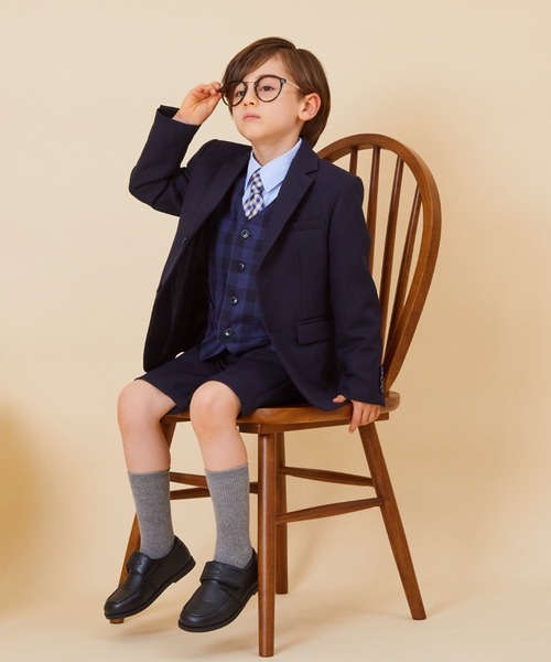 新品タグ付☆ショパン ベスト付 ブリティッシュスーツセット ネイビー