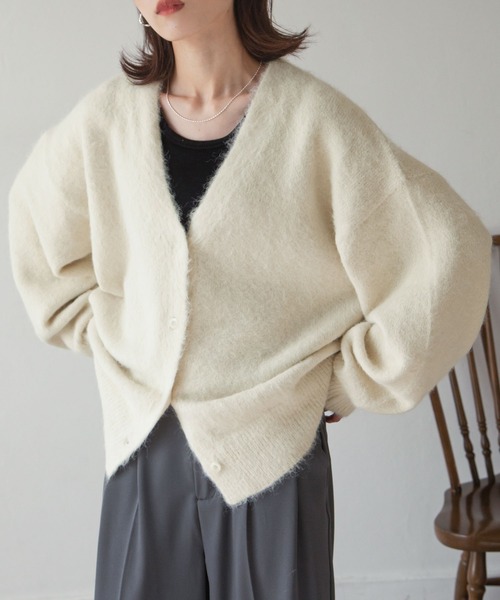 Chillfar（チルファー）の「ウールメランジニットボリュームカーディガン（カーディガン/ボレロ・レディース・アイボリー/ブルー/ピンク/オレンジ/ライトグリーン/グレー・FREE）」の9枚目の写真