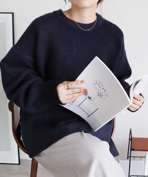 reca（レカ）の「【ZOZOTOWN限定】ボリューム袖ニットプルオーバー（ニット/セーター・レディース・ネイビー/イエロー/オートミール/ブルーグリーン/チャコールグレー/ライトブルー/グレイッシュベージュ/オレンジ・FREE）」の9枚目の写真