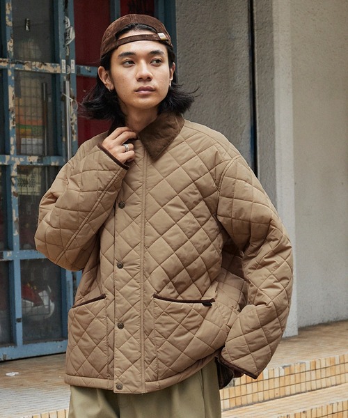 retock's】襟コーデュロイ ビッグシルエット 撥水ナイロンキルティング