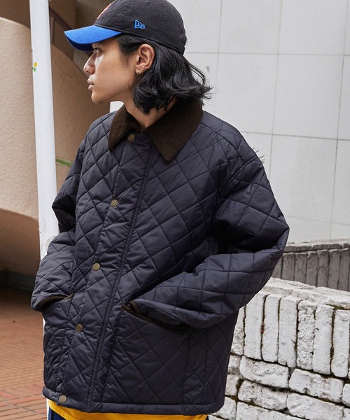 LAVEMHAMxSHIPS ブラック ナイロンコート コーデュロイ襟 LAVEMHAMxSHIPS ブラック ナイロンコート コーデュロイ襟