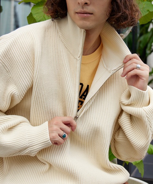 BARK MANHATTAN（バークマンハッタン）の「ビッグシルエット 畔編み ハーフジップニット（ニット/セーター・メンズ・ネイビー/グレイッシュベージュ/アイボリー/ダークグリーン/ブラック/モカ/グレー・M/L）」の15枚目の写真