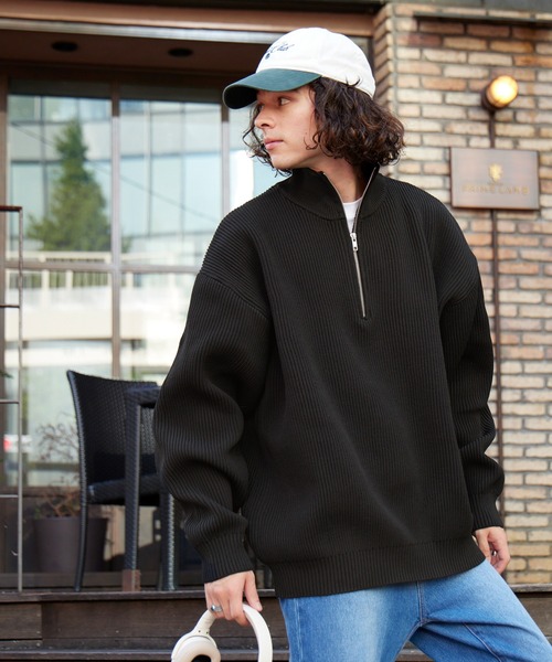 BARK MANHATTAN（バークマンハッタン）の「ビッグシルエット 畔編み ハーフジップニット（ニット/セーター・メンズ・ネイビー/グレイッシュベージュ/アイボリー/ダークグリーン/ブラック/モカ/グレー・M/L）」の22枚目の写真