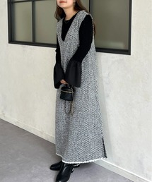 prose verse | Vネックツイードフリンジジャンスカ(ジャンパースカート)