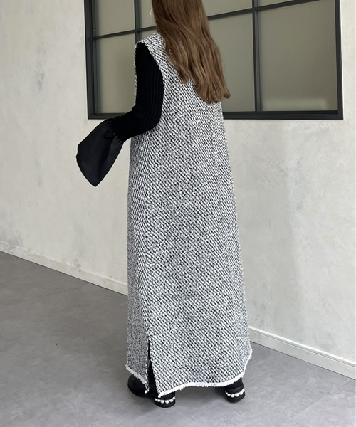 prose verse（プロズヴェール）の「Vネックツイードフリンジジャンスカ（ジャンパースカート・レディース・ブラック/グレー・MEDIUM）」の14枚目の写真