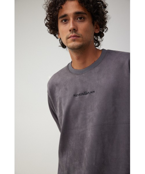 AZUL by moussy（アズールバイマウジー）の「フェイクスウェード刺繍ロゴトップス（Tシャツ/カットソー・メンズ・ブラック/ホワイト/グレー・MEDIUM/LARGE）」の5枚目の写真