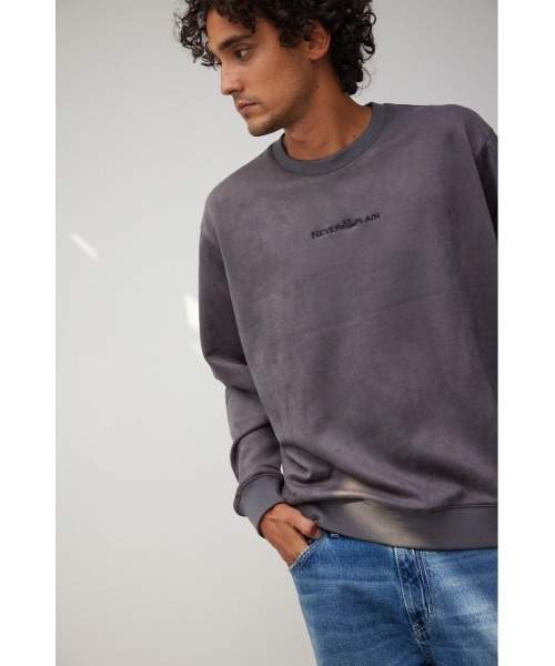 AZUL by moussy（アズールバイマウジー）の「フェイクスウェード刺繍ロゴトップス（Tシャツ/カットソー・メンズ・ブラック/ホワイト/グレー・MEDIUM/LARGE）」の6枚目の写真