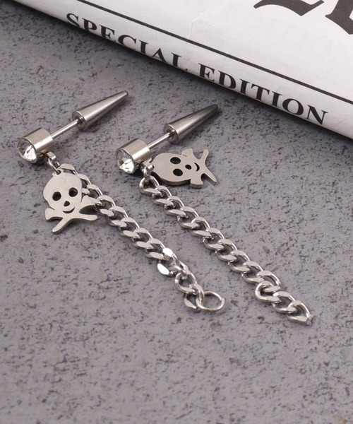 FUNALIVE(ファンアライブ)の「JON フェザー、スカルステンレスピアス ステンレス(ピアス(両耳用)・メンズ・シルバー/ブラック系その他/ブラック/シルバー系その他/ブルー/ブルー系その他・FREE)」の6枚目の写真