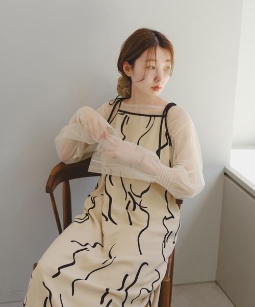 Kastane(カスタネ)の「ウェーブ柄パイピングワンピース(ワンピース・レディース・アイボリー/ブラック・FREE)」の9枚目の写真