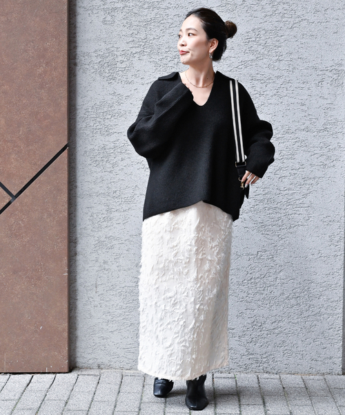 B.C STOCK（ベーセーストック）の「襟付きスキッパーニット（ニット/セーター・レディース・ベージュ/ブラック/レッド/ホワイト・FREE）」の5枚目の写真