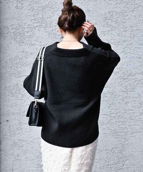 B.C STOCK（ベーセーストック）の「襟付きスキッパーニット（ニット/セーター・レディース・ベージュ/ブラック/レッド/ホワイト・FREE）」の10枚目の写真