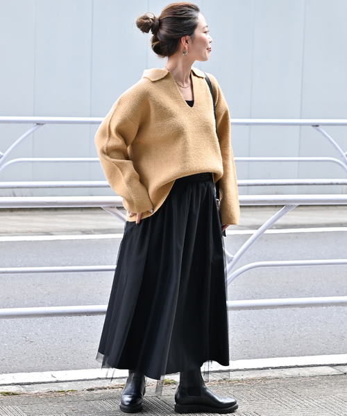 B.C STOCK（ベーセーストック）の「襟付きスキッパーニット（ニット/セーター・レディース・ベージュ/ブラック/レッド/ホワイト・FREE）」の18枚目の写真