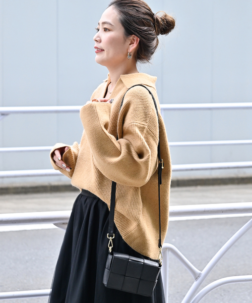 B.C STOCK（ベーセーストック）の「襟付きスキッパーニット（ニット/セーター・レディース・ベージュ/ブラック/レッド/ホワイト・FREE）」の22枚目の写真