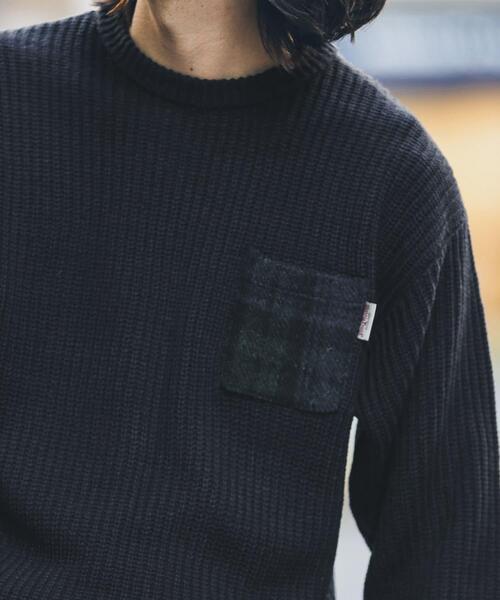 HARRIS TWEED（ハリスツイード）の「ハリスツイードポケット付ニットプルオーバー（ニット/セーター・メンズ・ネイビー/カーキ/オフホワイト/グレー・MEDIUM/LARGE）」の4枚目の写真