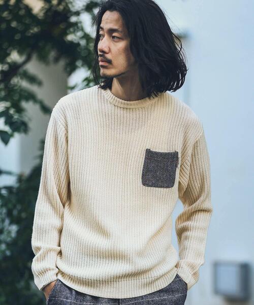 HARRIS TWEED（ハリスツイード）の「ハリスツイードポケット付ニットプルオーバー（ニット/セーター・メンズ・ネイビー/カーキ/オフホワイト/グレー・MEDIUM/LARGE）」の17枚目の写真
