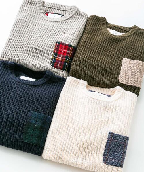 HARRIS TWEED（ハリスツイード）の「ハリスツイードポケット付ニットプルオーバー（ニット/セーター・メンズ・ネイビー/カーキ/オフホワイト/グレー・MEDIUM/LARGE）」の20枚目の写真