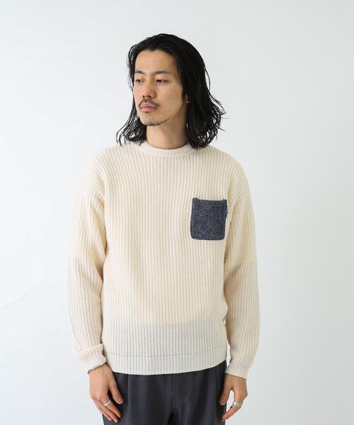 HARRIS TWEED（ハリスツイード）の「ハリスツイードポケット付ニットプルオーバー（ニット/セーター・メンズ・ネイビー/カーキ/オフホワイト/グレー・MEDIUM/LARGE）」の21枚目の写真