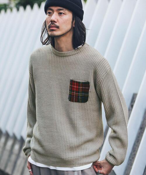 HARRIS TWEED（ハリスツイード）の「ハリスツイードポケット付ニットプルオーバー（ニット/セーター・メンズ・ネイビー/カーキ/オフホワイト/グレー・MEDIUM/LARGE）」の11枚目の写真