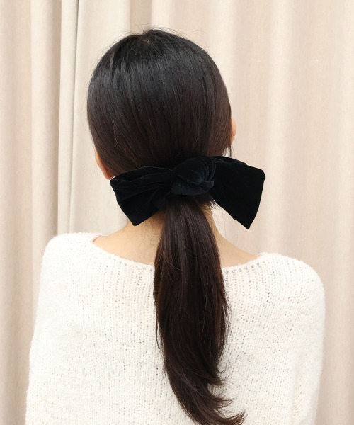 セール】アシメ ベロア リボン バレッタ（バレッタ/ヘアクリップ