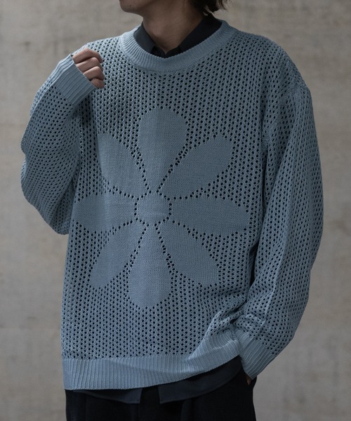JOHN'S CLOSET(ジョンズクローゼット)の「【13】フラワーモチーフ メッシュニット(ニット/セーター・メンズ・サックスブルー/ブラック/オフホワイト・MEDIUM/LARGE)」の16枚目の写真