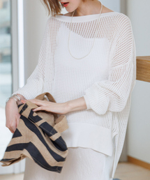 Rouge vif | グリットメッシュニットプルオーバー(ニット/セーター)