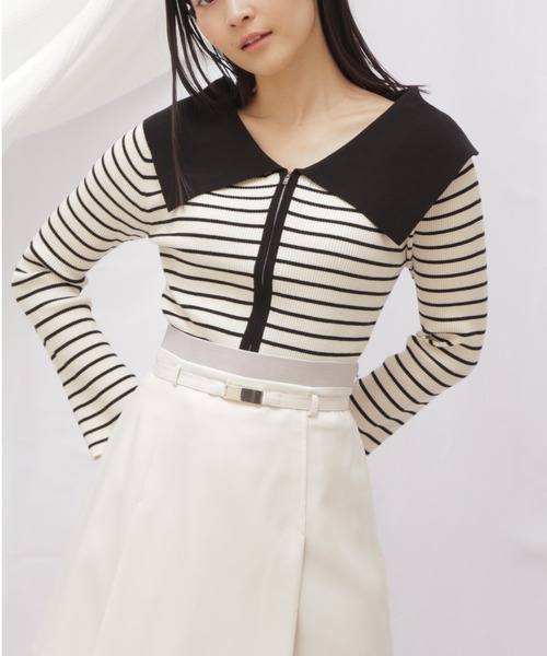 JILL by JILL STUART(ジルバイジルスチュアート)の「◇ビッグカラーフロントZIPカーディガン(カーディガン/ボレロ・レディース・グレー/ホワイト/ホワイト系その他・FREE)」の3枚目の写真