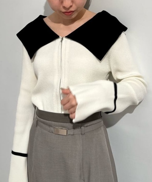 JILL by JILL STUART(ジルバイジルスチュアート)の「◇ビッグカラーフロントZIPカーディガン(カーディガン/ボレロ・レディース・グレー/ホワイト/ホワイト系その他・FREE)」の2枚目の写真